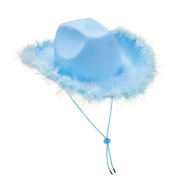 Cowgirl Hat Felt Cowboy Hat for Women Fluffy Feather Brim Shiny Crown Sequins Retro Cap Western Party