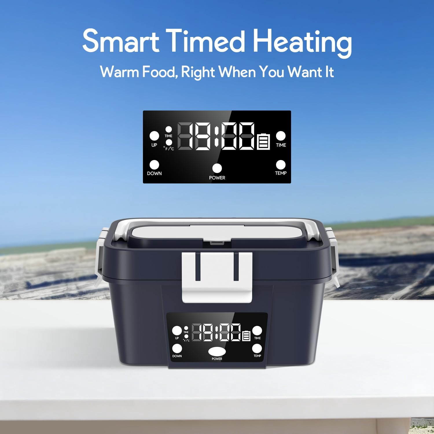 WORKHAW Electric Lunch Box, 6.75 Cup Automatic Food Warmer (212°F), Rechargeable Portable Heated Meal Container for Office, Travel, Outdoor (Dark Blue)