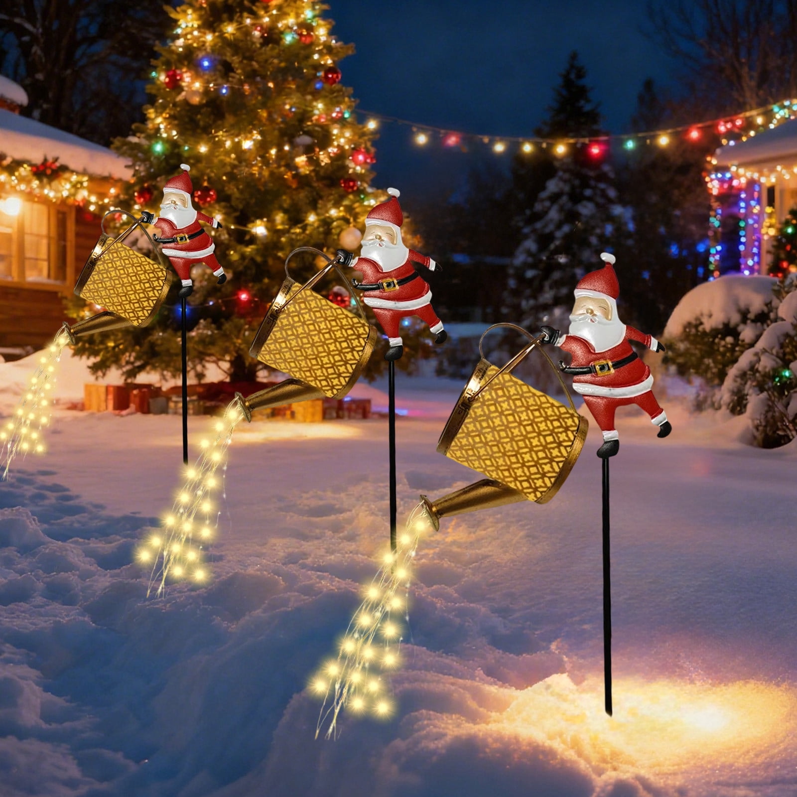 Vggrvlo Christmas Claus Solar Kettle Lights Waterproof Landscape LED Lights with Lantern Light Outdoor Decorations for Patio Best Christmas Gift