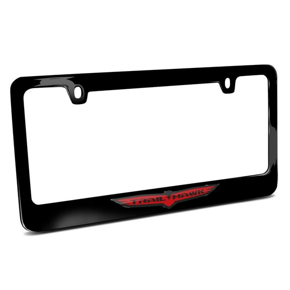 Jeep Trailhawk in 3D Dark Gray Letters on Black Metal License Plate Frame