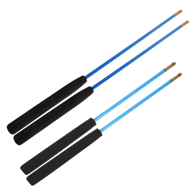 2 pares diabolo herramienta de malabarismo fitness diabo stick para anciano diabo handstick set con palitos de diabolo diabolo, azul — Vista frontal con cuatro palos alineados; cada palo tiene eje azul y punta de cobre visible, empuñadura de espuma negra larga; incluye dos tamaños según especificación 44.5 cm y 35 cm. Diseñado para mejorar coordinación y ejercicio ligero en adultos mayores; a menudo usado también para práctica de malabarismo en casa o al aire libre.