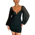 thumbnail image 4 of Txlixc Vestido de manga larga femenino, costura de malla, mallas de color sólido Txlixc moda, 4 of 8