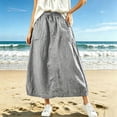 thumbnail image 2 of Miluxas Women's Cotton Linen Maxi Skirt Elastic Waist Drawstring A Line Casual Long Skirt with Pockets Loose Flowy Linen Skirt for Summer Daily Wear Gray, 2 of 8