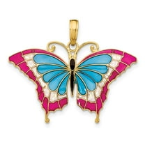 Diamond2Deal 10K Yellow Gold Blue and Red Enameled Butterfly Pendant for Women (L- 0.95 inch, W-1.23 inch)