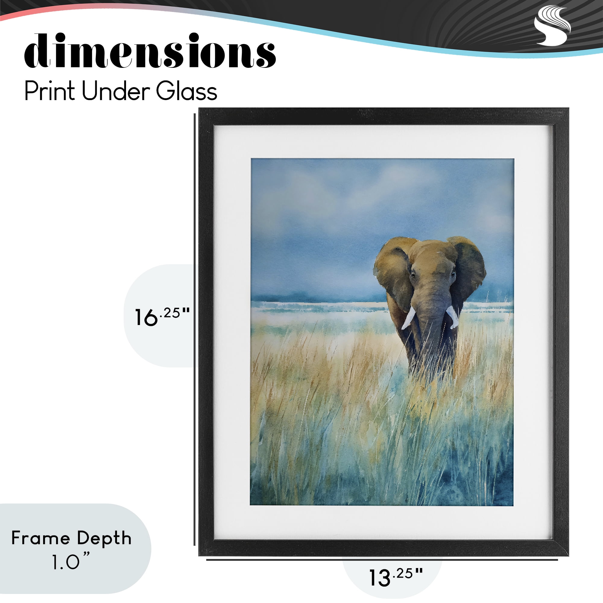 Stupell Industries Blue Grass Elephant Black Framed Print Under Glass, design by Franklyn Gregory