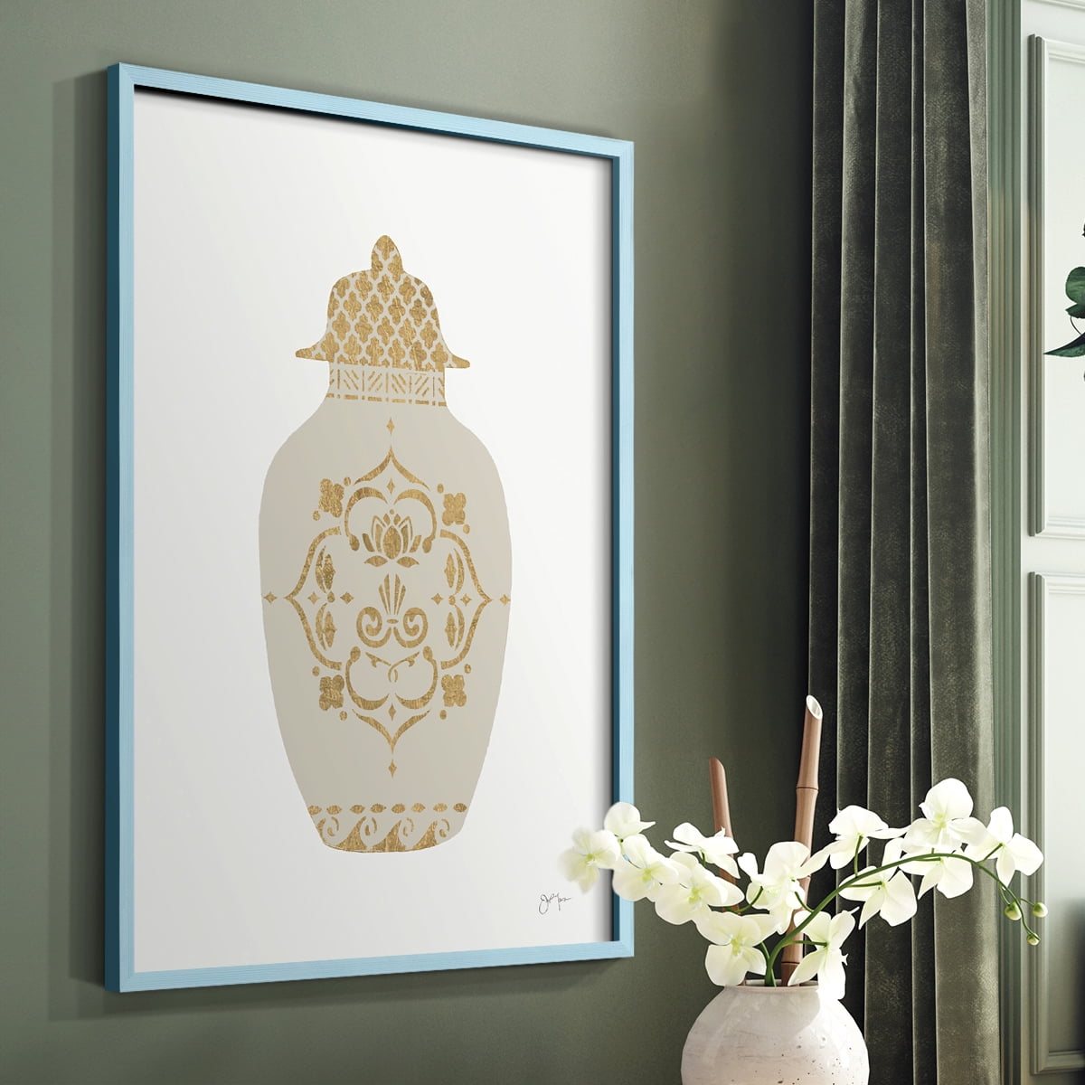 Neutral Urn I in Blue Solid Wood 8 x 10 Framed Print