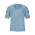 thumbnail image 4 of AHTJRT Men's Short Sleeve Round Neck Polo Shirts Fashion Striped Solid Color Casual Dressy Outdoor Tunic Tops Sky Blue S, 4 of 6