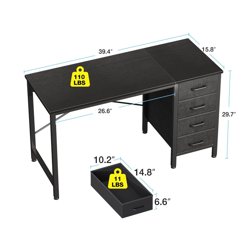 Casacomoda Computer Desk with 4 Storage Drawers, Black photo 2