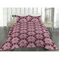 thumbnail image 2 of Ambesonne Peony Pattern Quilted Bedspread Set 3 Pcs, Vintage Flowers Print, Twin, Dark Magenta Pale Pink, 2 of 4