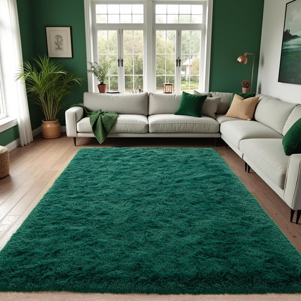 Alfombra Zentavio verde esmeralda de 183 x 274 cm, suave y lavable