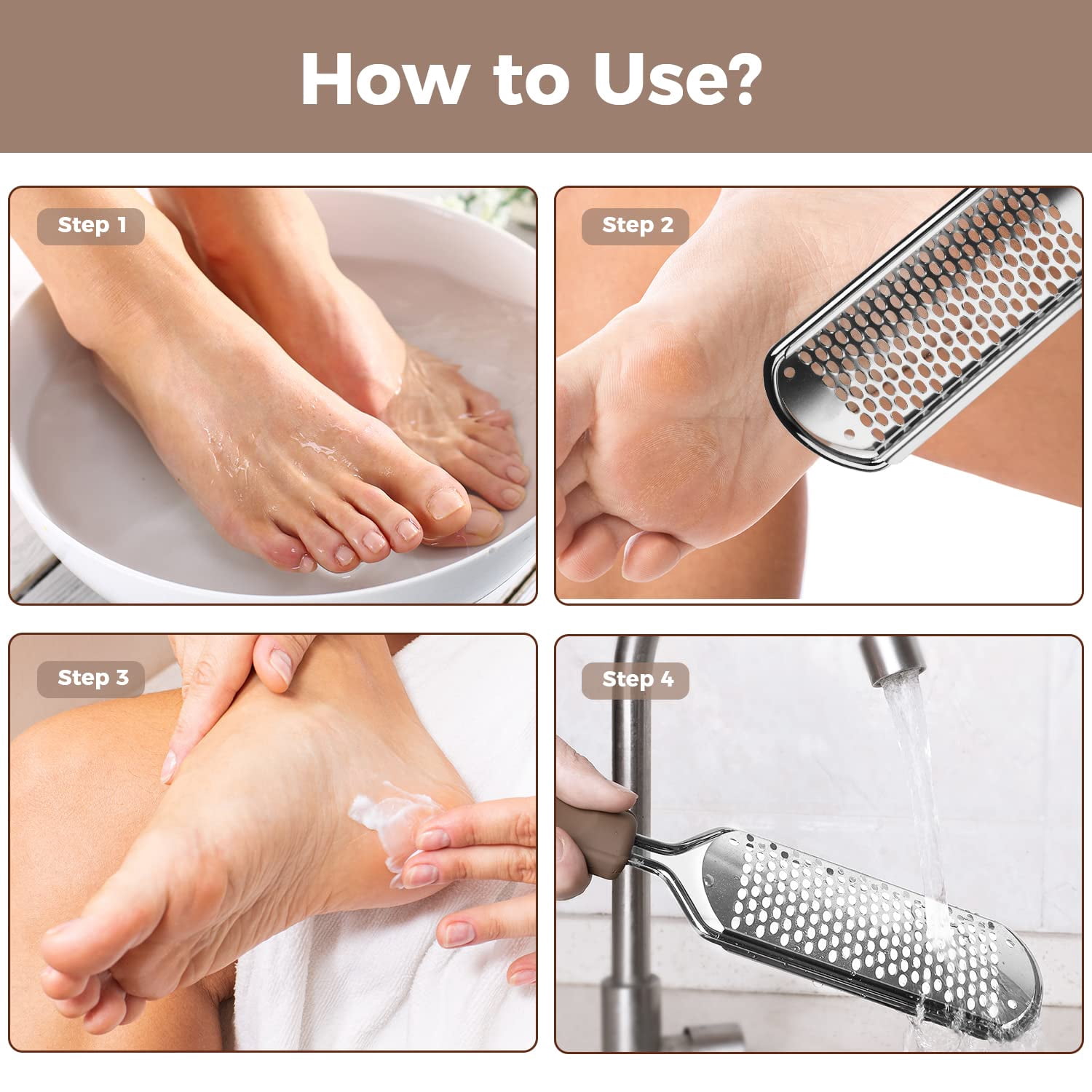 Foot File Foot Scrubber Pedicure - Callus Remover for Feet Professional Grater Rasp Foot Scraper Corns Callous Removers Cracked Dead Skin Remover for Dry and Wet Feet (Golden)