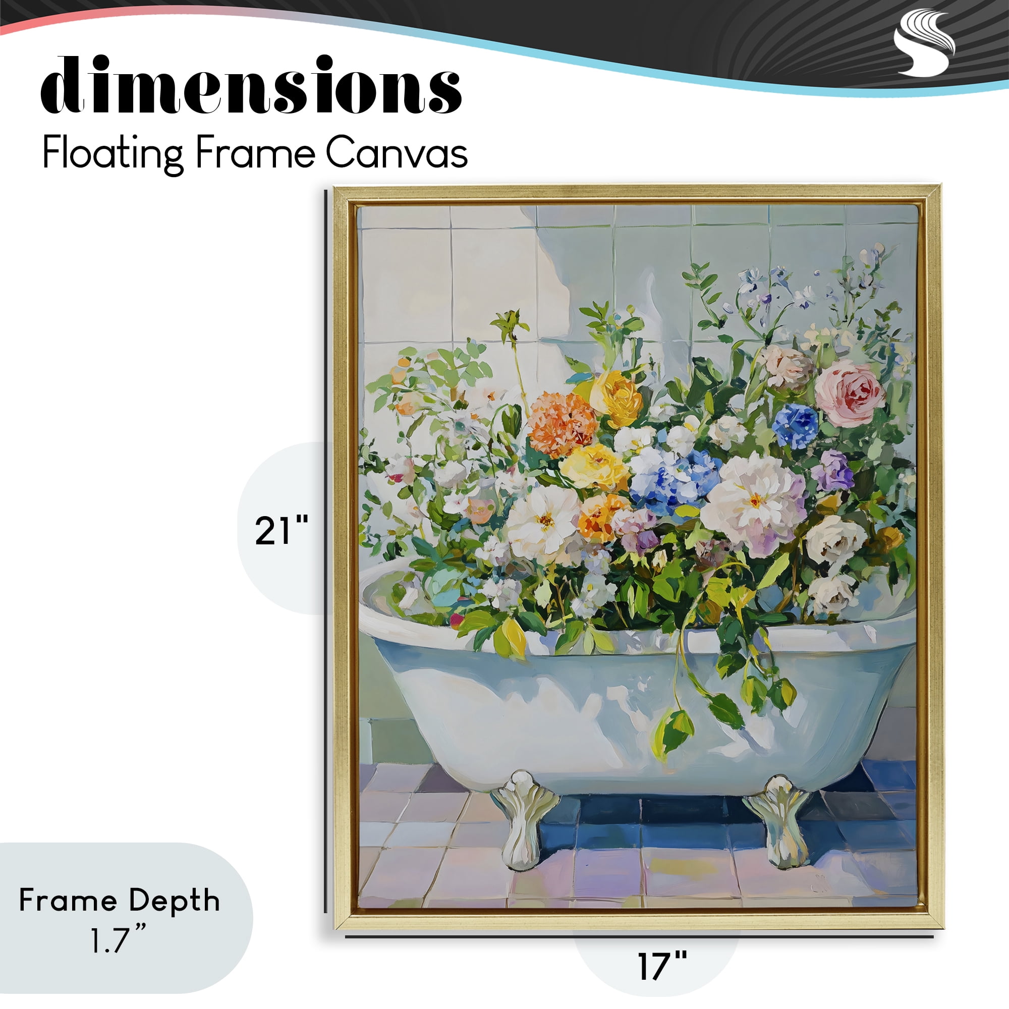 Stupell Industries Vintage Bathtub Bouquet Overgrowth Gold Framed Floater Canvas Wall Art, design by The Prints Vibe