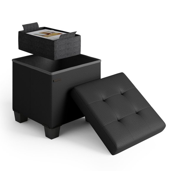 Cubo otomano STORAGEBUD con papelera pequeña, color negro