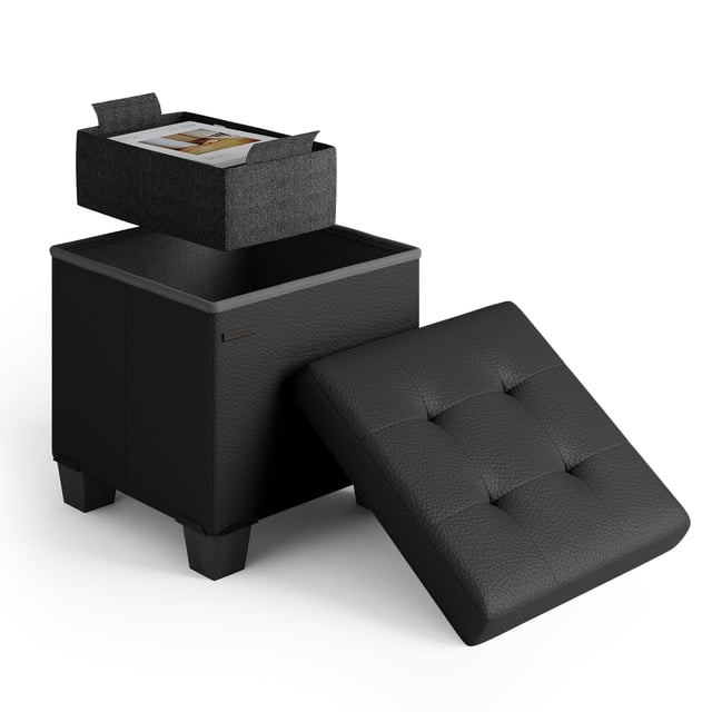 Cubo otomano STORAGEBUD con papelera pequeña, color negro