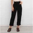 thumbnail image 2 of Pantalones de pana para mujer Pantalones largos de pierna recta de cintura alta Pantalones con bolsillo lateral Pantalones casuales abotonados Negro L, 2 of 6