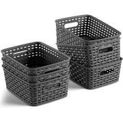 Set of 6 Plastic Storage Baskets - Small Pantry Organizer Basket Bins - Household Organizers with Cutout Handles for Kitchen Organization, Countertops, Cabinets, Bedrooms, and Bathrooms