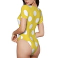 thumbnail image 2 of Fotbe Yellow And White Polka Dot Body de Mujer con Cuello Redondo y Mangas Cortas, Sin Mangas Ajustado, Suave, Cómodo y Básico-X-Large, 2 of 7