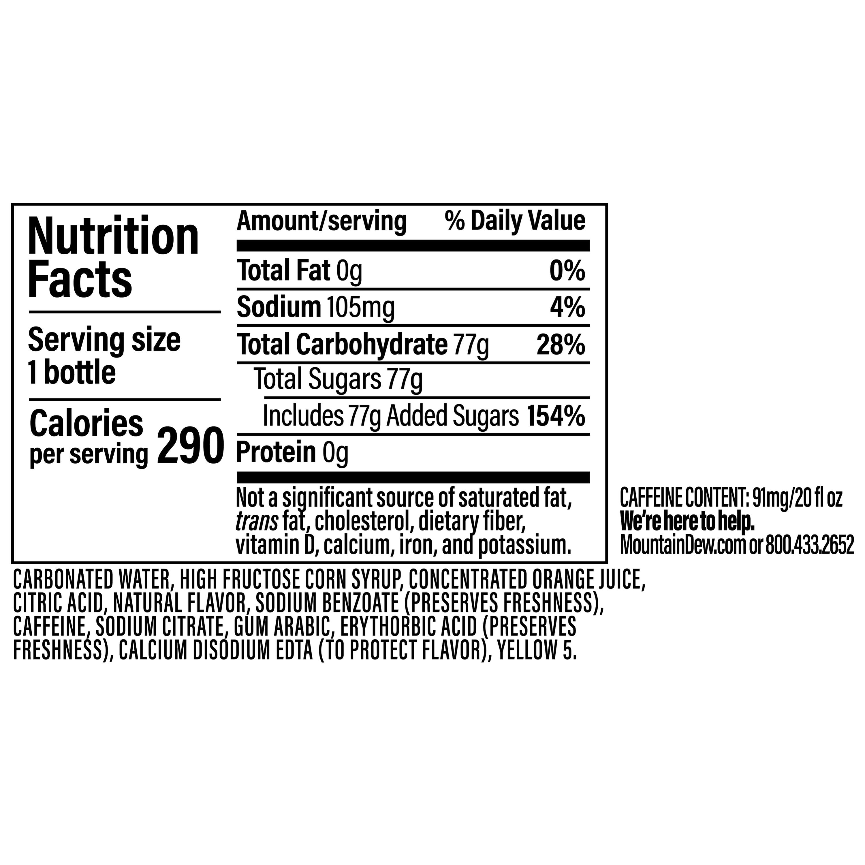 Mountain Dew Citrus Soda Pop, 20 fl oz Bottle, Allergens not Contained