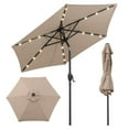 thumbnail image 2 of Costway 7.5 ft Solar Powered Patio Umbrella with LED Lights Push Button Tilt Crank Handle Brown, 2 of 10