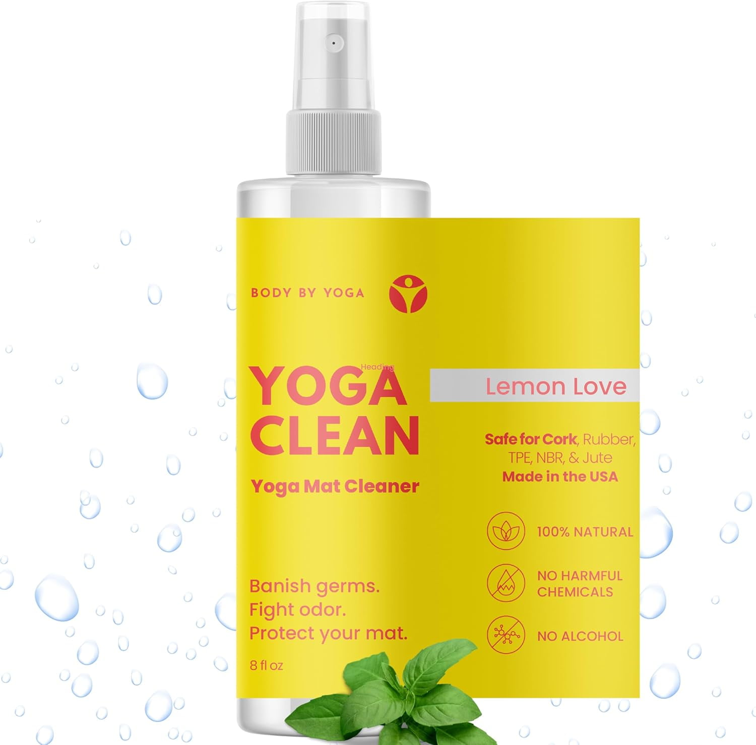 Yoga Clean - Natural Yoga Mat Cleaning Spray and Deodorizer To Fight Odor and Protect Your Mat | Made In The USA | 8 oz Safe For Cork, Rubber, And All Fabric