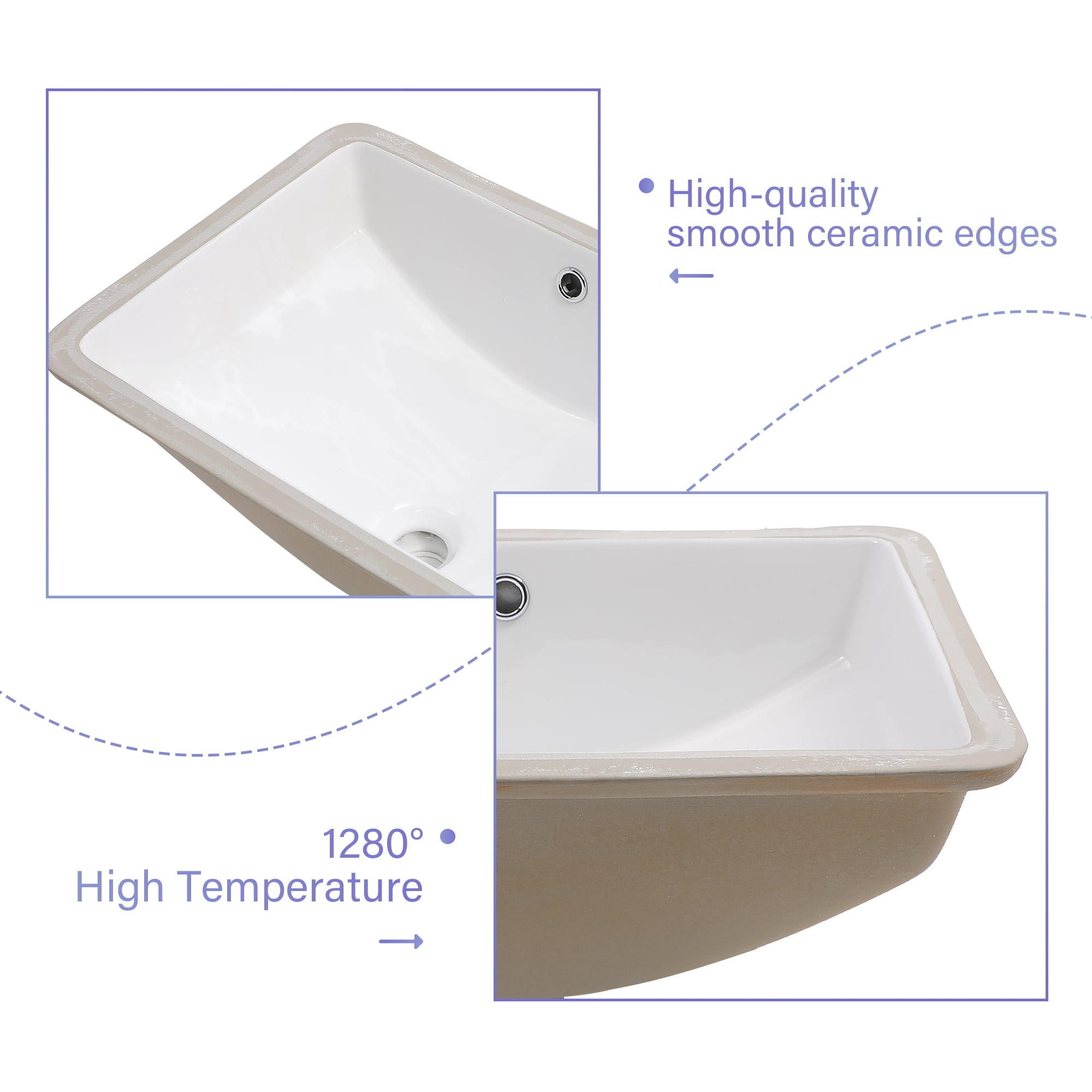 CoSoTower Bathroom Sink Rectangle Deep Bowl Pure White Porcelain Ceramic Lavatory Vanity Sink Basin with Overflow