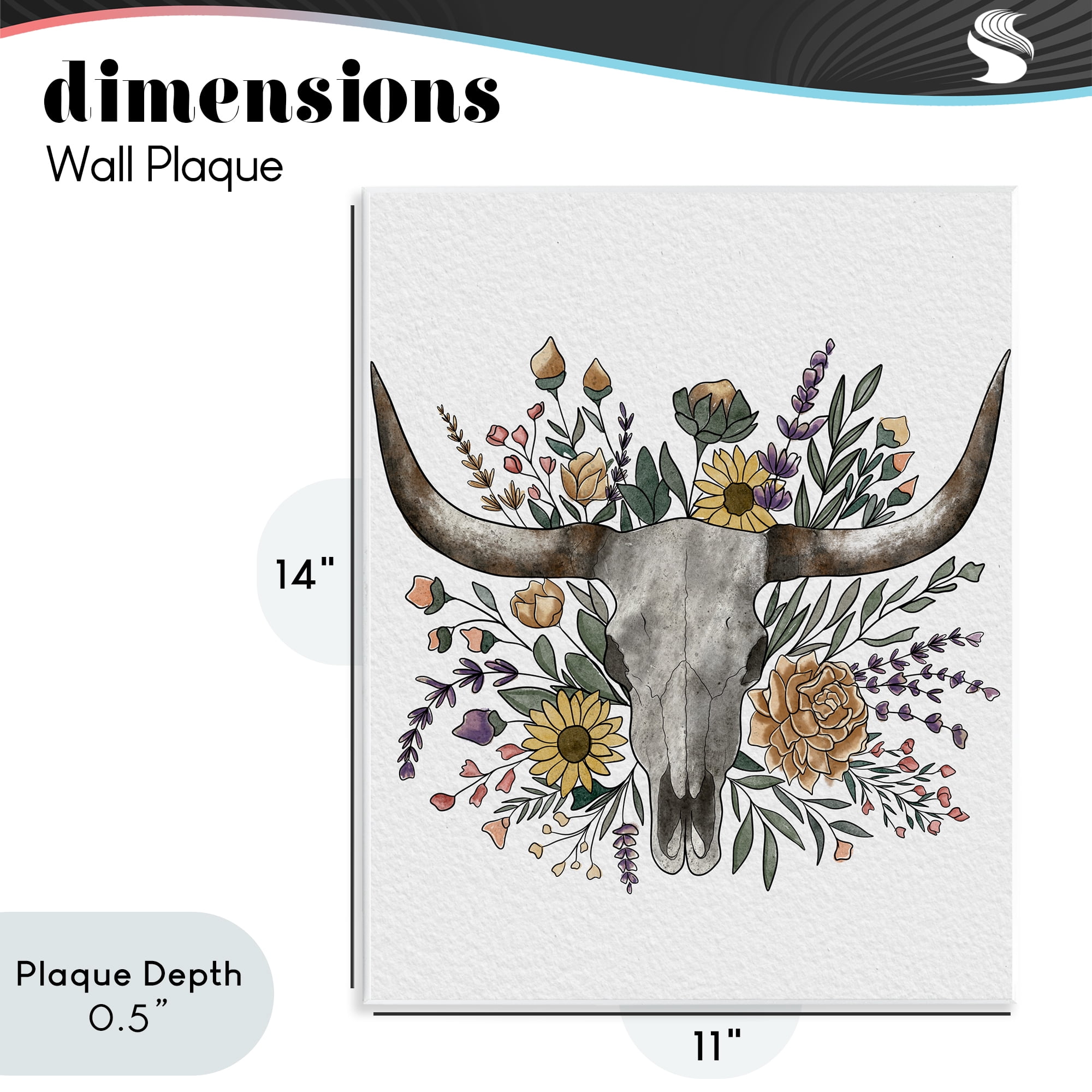 Stupell Industries Boho Wildflower Longhorn Wall Plaque Art, design by Alisha Kiara Design