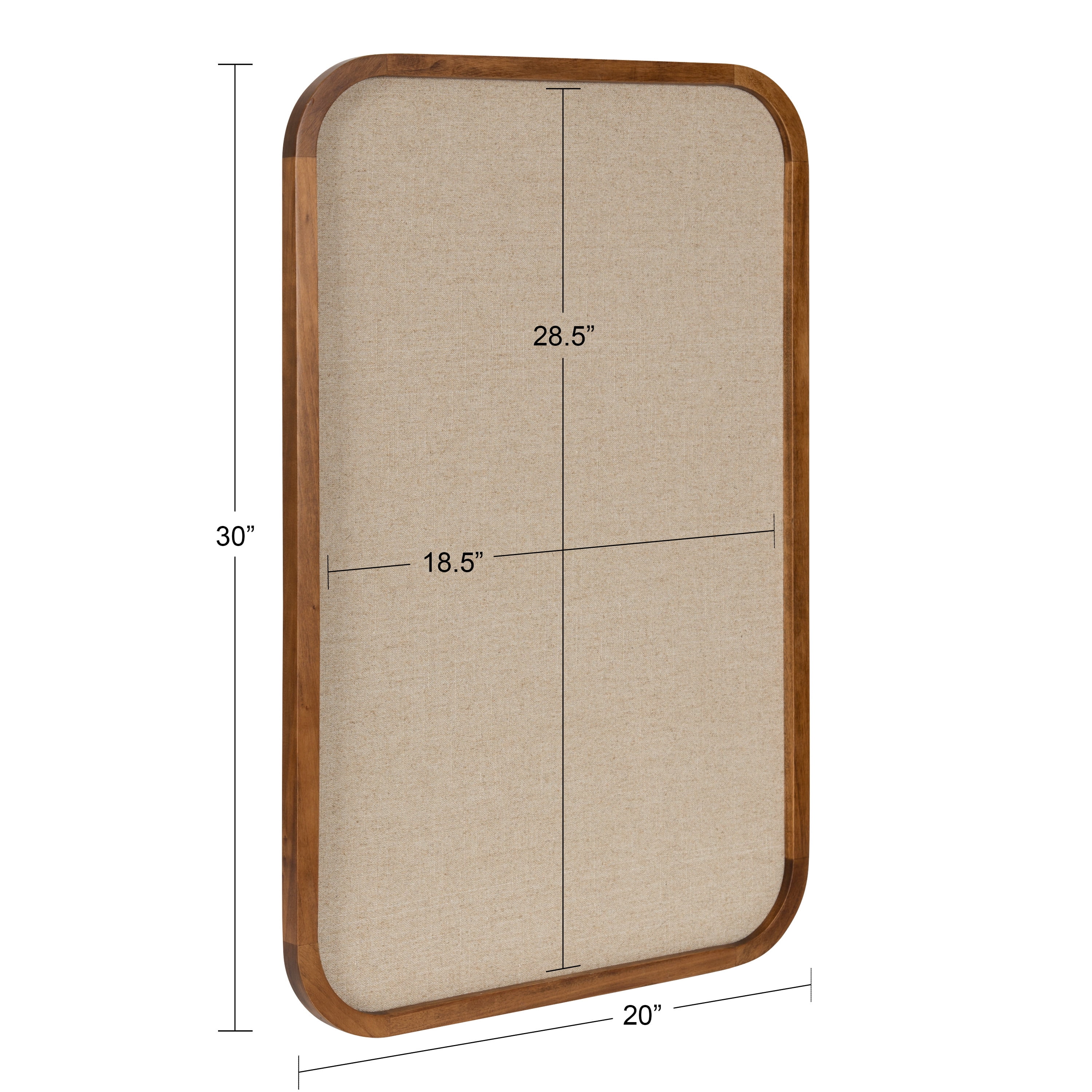 Kate and Laurel Hutton Transitional Pinboard, 20 x 30, Rustic Brown, Radius Rectangle Wall Organizer with Fabric Pinning Surface