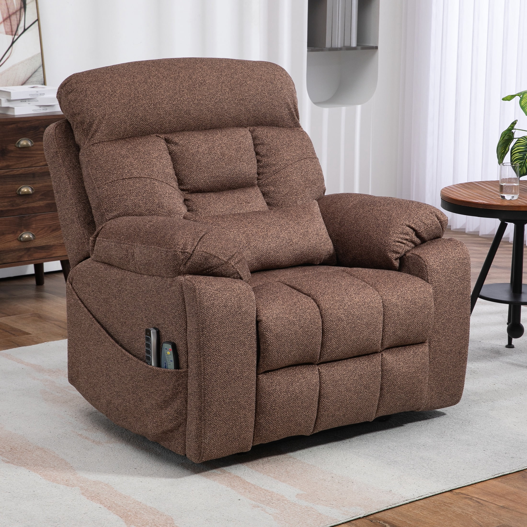 SYNGAR Power Lift Recliner Chair for the Elderly, Oversized Recliner with Massage and Heat, 2 Hidden Cup Holders, Side Pockets, 26" Width of Seat, 4 Motor, Reclining Chair, Brown