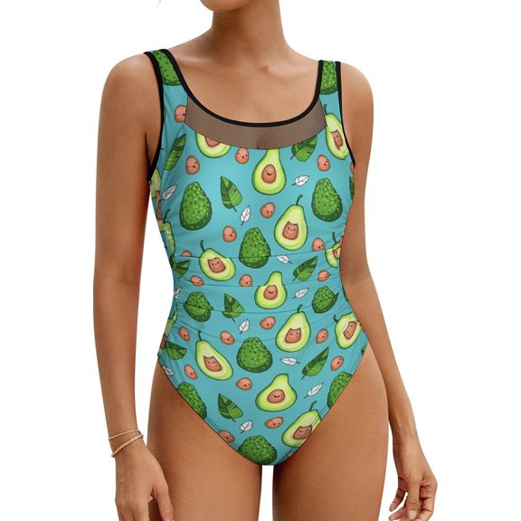 Avocado Salad Swimsuit Gre Fruit Print Push Up Swimwear One-Piece Holiday Bathing Suits Bodysuit Sexy Beach Outfits Plus Size