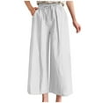 thumbnail image 2 of Charella Womens Casual Linen Pants Wide Leg Drawstring Elastic High Waist Cropped Trousers with Pockets (2XL, White), 2 of 5