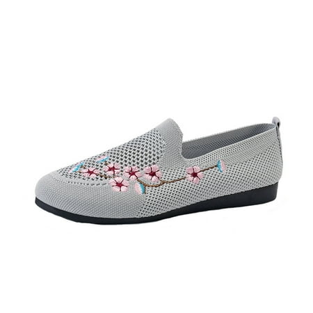 

Cathalem Ladies Fashion Embroidery Breathable Knitting Comfortable Flat Casual Shoes Grey 42