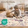 thumbnail image 4 of ODIKA 9'x12' Washable Area Rug Boho Botanical Motif Ornate Trellis Panel Vintage Distressed Pink Flowing for Dining Room, Basement, Large Office, Non-Slip Chair-Friendly, 4 of 7