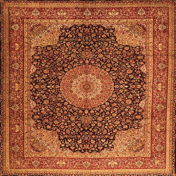 Ahgly Company Indoor Square Medallion Orange Traditional Area Rugs, 8' Square