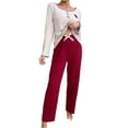 thumbnail image 2 of Sleepwear for Women Summer Solid Color Lightweight Pajama Sets with Pants Casual Crew Neck Long Sleeve Sleepwear Womens Summer Pajamas, 2 of 7