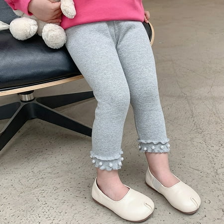 

3-8Y Toddler Kids Little Girls Beaded Pants Shinning Tight Ankle-length Trouser Knitted Stretchy Leggings for Wedding Party