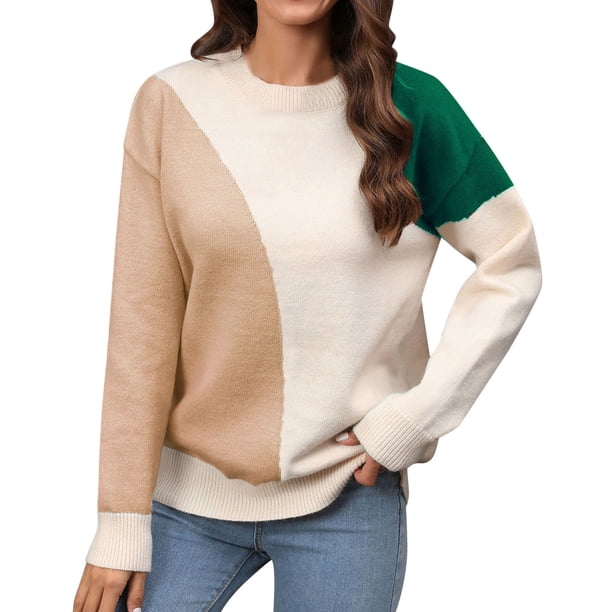 Gibobby Suéteres de invierno de punto Suéter de mujer Color sólido Cuello Rojoondo Suéter de manga larga Suéter informal (Multicolor, L)