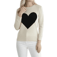 thumbnail image 2 of YEMAK Women's Love Heart Chenille Crewneck 3/4 Sleeve Casual Pullover Sweater MK3595-OAT/BLK-S, 2 of 6