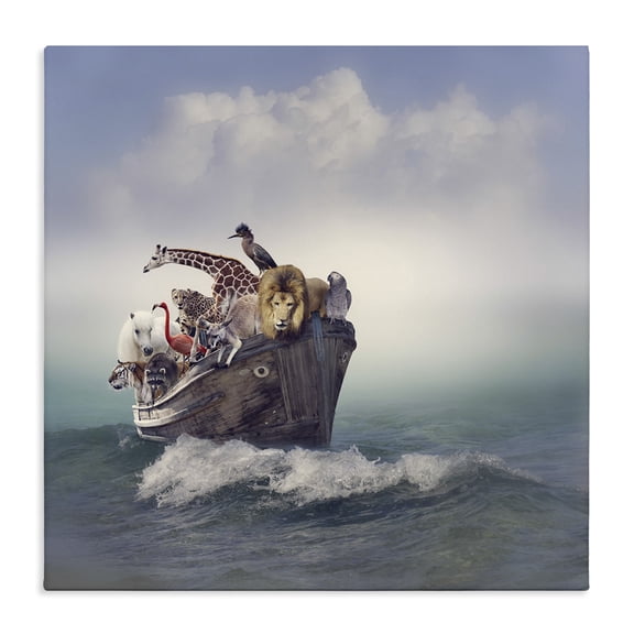 Stupell Industries Contemporary Noah's Arc Boat and Animals Canvas Art, 17 x 17, by In House
