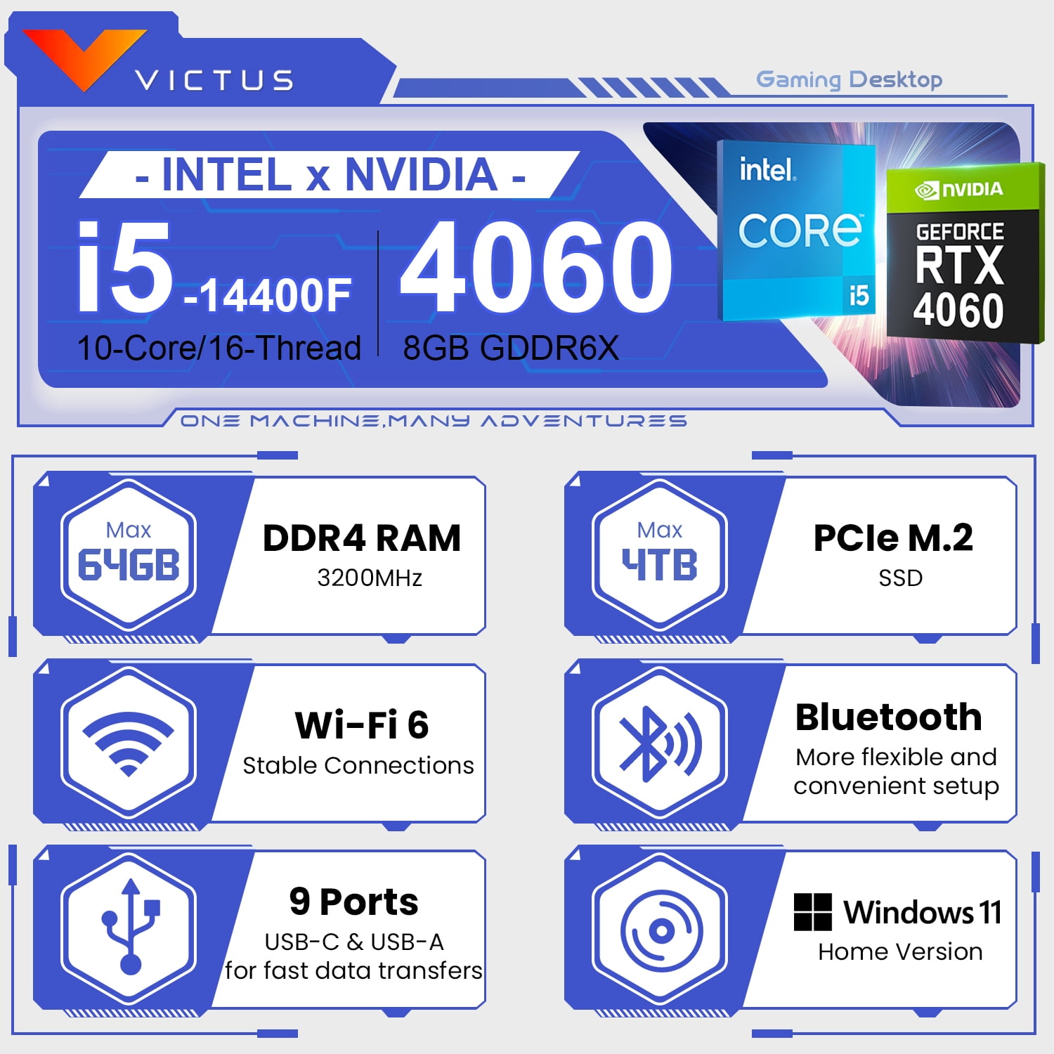 HP Victus 15L i5 RTX 4060 Gaming Windows 11 Desktop, Intel i5-14400F, RTX 4060, 16GB RAM, 1TB SSD