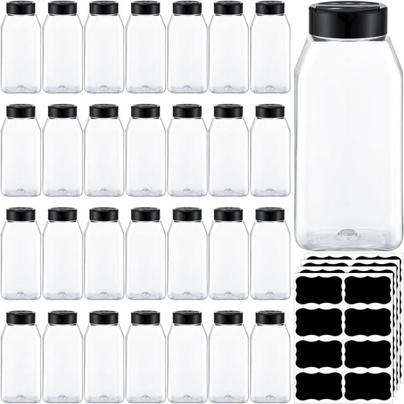 Frascos de plástico para especias Mifoci, paquete de 28 unidades, 475 ml, con tapas para coctelera, negros