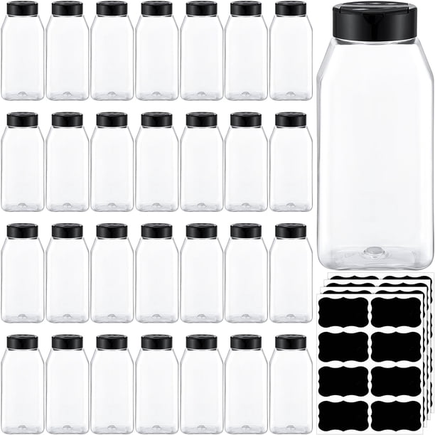 Frascos de plástico para especias Mifoci, paquete de 28 unidades, 475 ml, con tapas para coctelera, negros
