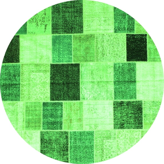 Ahgly Company Indoor Round Patchwork Green Transitional Area Rugs, 6' Round
