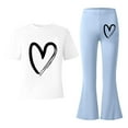 thumbnail image 5 of 2 Piece Sets for Girls Short Sleeve Heart T-Shirt Top and Flared Pants Sets Girls Spring Clothes for Teens 12-13 Years, 5 of 5
