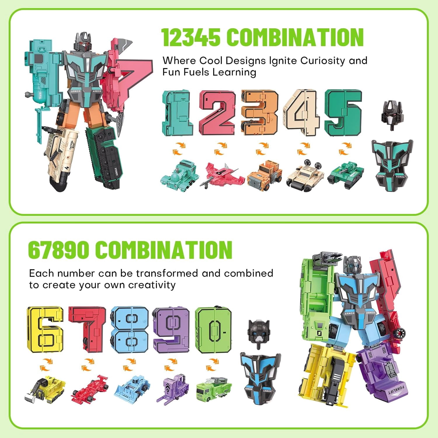 HYPERLIVING Transforming Toys for Kids - Transformable Number Robots, Number Blocks for Learning & Play, Buildable Robot Set for Toddlers Ages 3-8, STEM Educational Toys for Boys & Girls Gifts