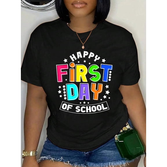 100% Cotton Happy First Day Of School 1st Day Back To School Teacher T-Shirt Women's Men's Graphic Tee Casual Tops