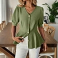 thumbnail image 7 of jtjvou Womens Puff Short Sleeve Shirts Lightweight Summer Button Down V Neck Shirt Business Casual Work Blouse Tunic Tops Green XXL, 7 of 7