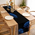 thumbnail image 3 of Blue Rose Table Runner - 36 Inch Long, Kitchen Dining Table Runner Dresser Scarves, Vintage Abstract Garden Flower Floral Black Farmhouse Decor for Coffee Tables Wedding Party Banquet, 3 of 8
