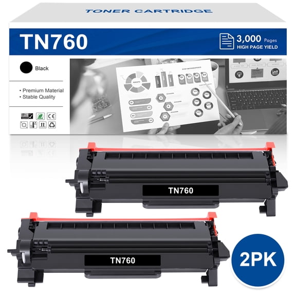 TN760 TN730 Black Toner Cartridge Compatible for Brother TN760 TN-760 TN730 TN-730 DCP-L2550DW MFC-L2710DW MFC-L2717DW HL-L2350DW MFC-L2690DW MFC-L 2750DW HL-L2370DW Printer (Black, 2-Pack)