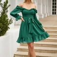 thumbnail image 6 of IROINNID Long Sleeve Dress for Women Solid Spring and Summer Long Sleeve Belt Waist Ruffle Sleeve Round Neck Dress Clearance,Green, 6 of 7