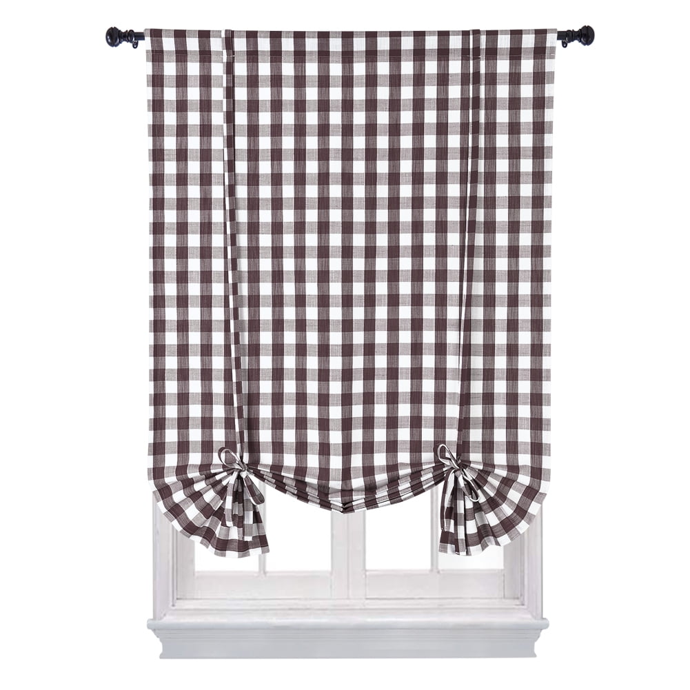 Tie Up Curtains for Windows, Buffalo Check Plaid Gingham Pattern Rod